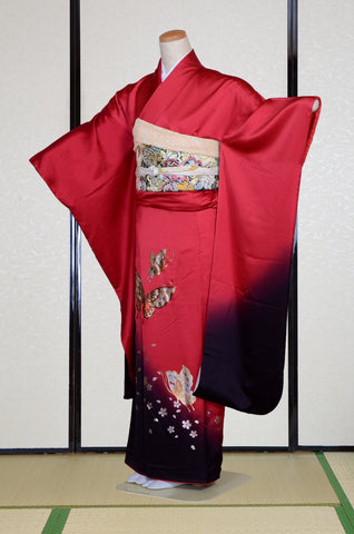 Furisode kimono. Long sleeved kimono. Japanese kimono. Japanese women obi belt. Tradiitonal obi. pre-tied obi. Obi age. Obi jime. kimono accessories.