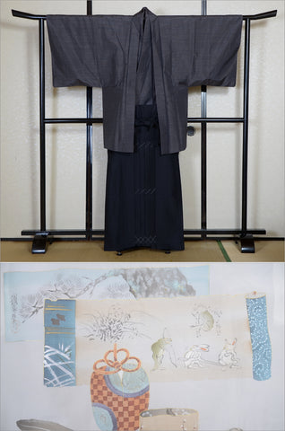 Men kimono. Japanese kimono for men. montsuki hakama. kimono jacket hakama set. kimono and jacket and hakama.