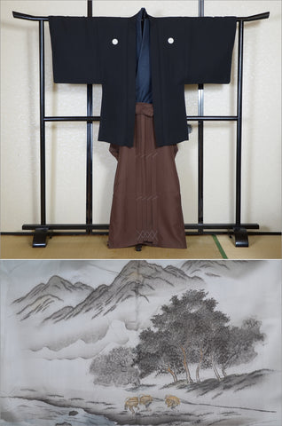 men kimono. Japanese kimono for men. montsuki hakama. kimono jacket hakama set. kimono and jacket and hakama.