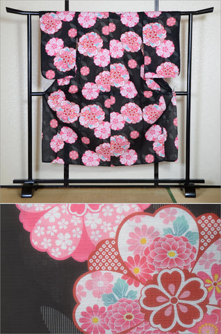 Girls yukata and  obi belt set / GY #83 (11-12)