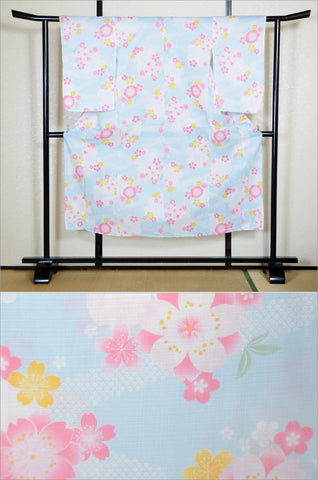 Girls yukata and  obi belt set / GY #85 (11-12)