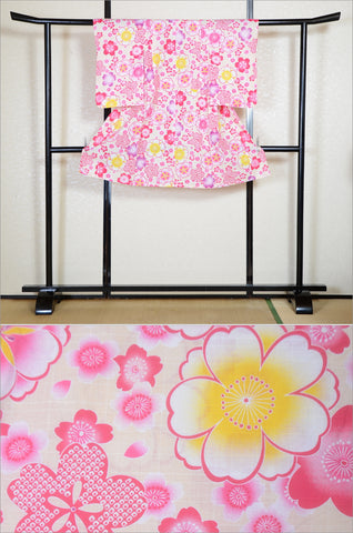 Girls yukata and  obi belt set / GY #59 (7-8)