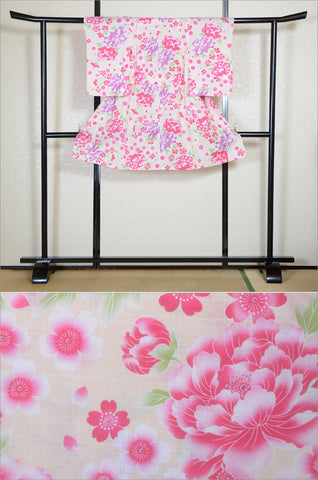 Girls yukata and  obi belt set / GY #56 (5-6)