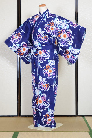 Yukata for indoor use /  Yaezakura :EM002-Indigo