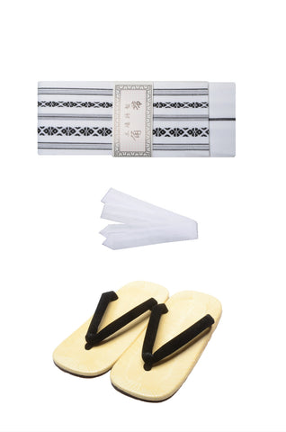 Men obi belt and Setta  sandals set : White