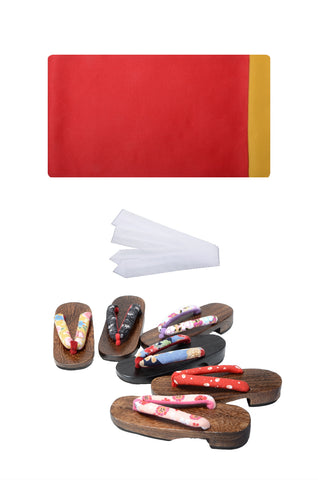 Obi belt and geta sandals set : Plain / Red and Gold