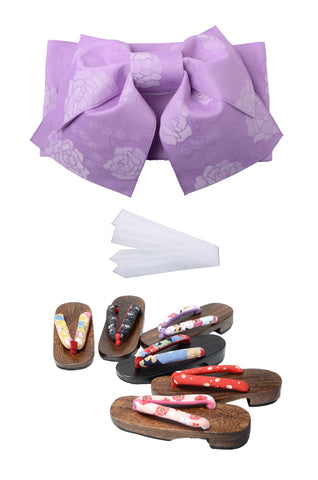 Obi belt and geta sandals set : Pre-tied / Light purple #08