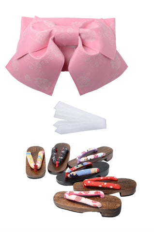 Obi belt and geta sandals set : Pre-tied / Rose pink #06