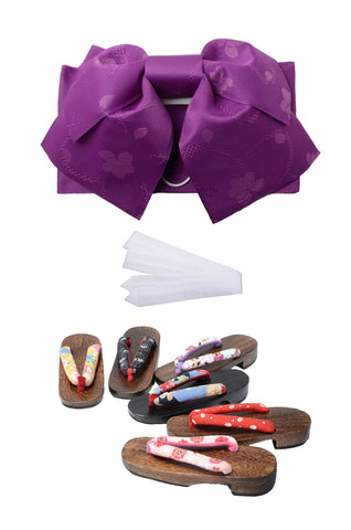 Obi belt and geta sandals set : Pre-tied / Deep purple #07