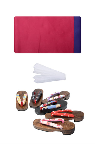 Obi belt and geta sandals set : Plain / Crimson red and Dark blue