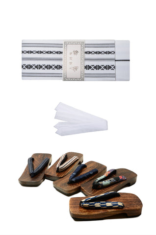 Men obi belt and geta sandals set : White