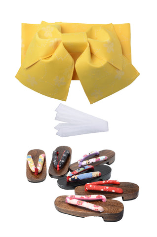 Obi belt and geta sandals set : Pre-tied / Yellow #09