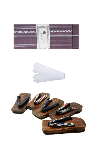 Men obi belt and geta sandals set : Purple