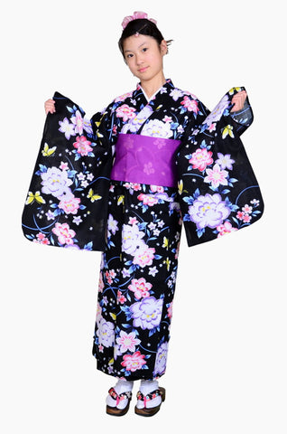 Girls yukata and  obi belt set / GY #63 (13-14)