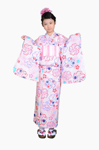 Girls yukata and  obi belt set / GY #54 (9-10)