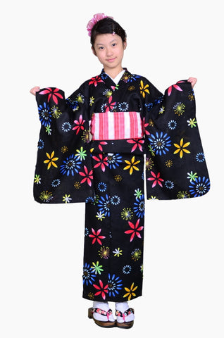 Girls yukata and  obi belt set / GY #53 (9-10)