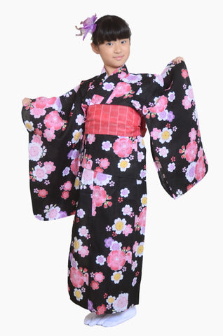 Girls yukata and  obi belt set / GY #04 (7-8)