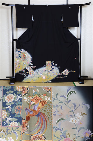 Japanese kimono. kimono for women. kimono female. black formal kimono. 