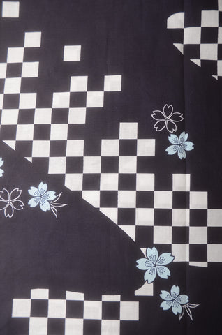 Yukata for indoor use /ichimatsu-sakura:YB553-indigo
