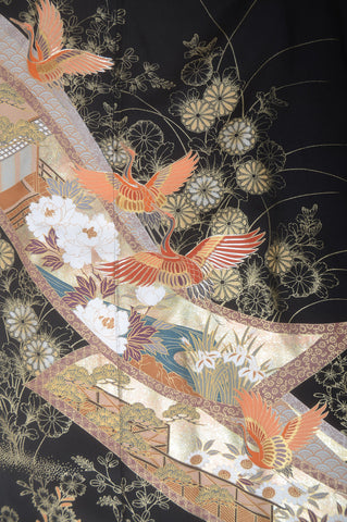 Japanese kimono. kimono for women. kimono female. black formal kimono. 