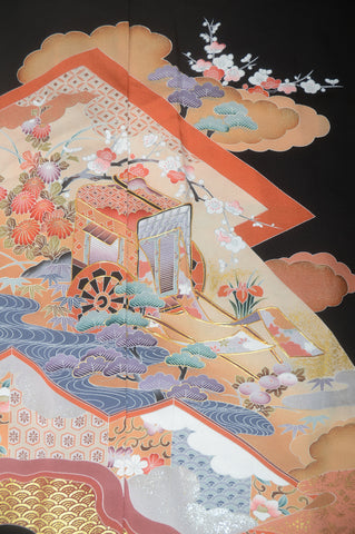 Japanese kimono. kimono for women. kimono female. black formal kimono. 